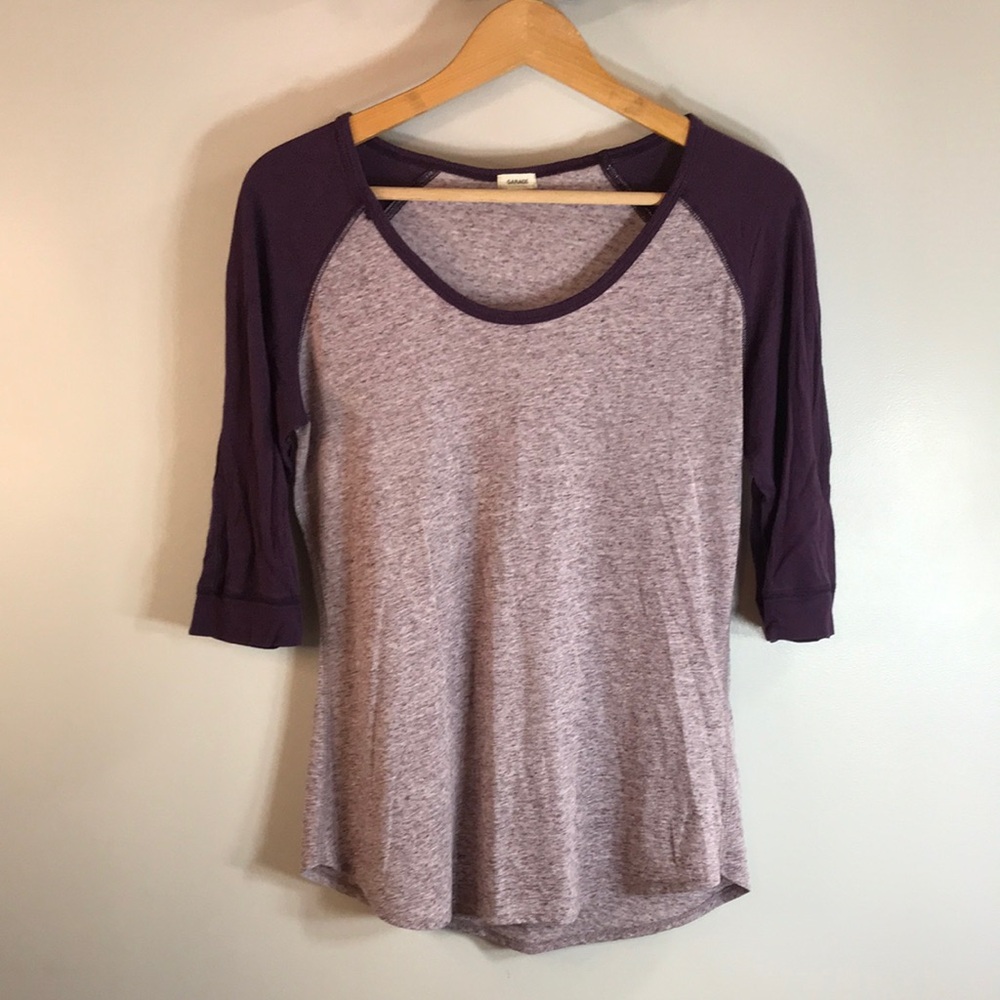 Garage Heather Lavender Baseball Tee with Deep Purple Raglan Sleeves